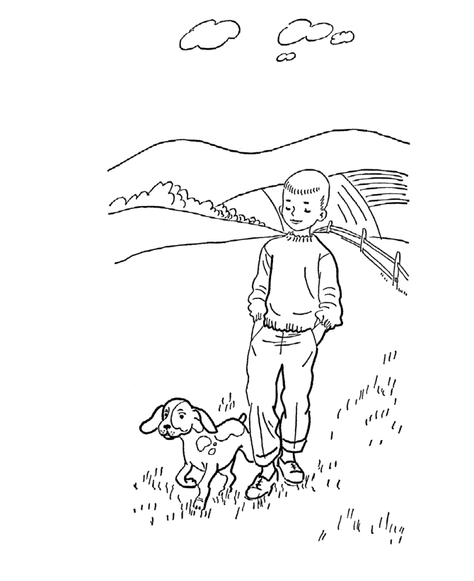 A Boy and his Dog Walking in the Field