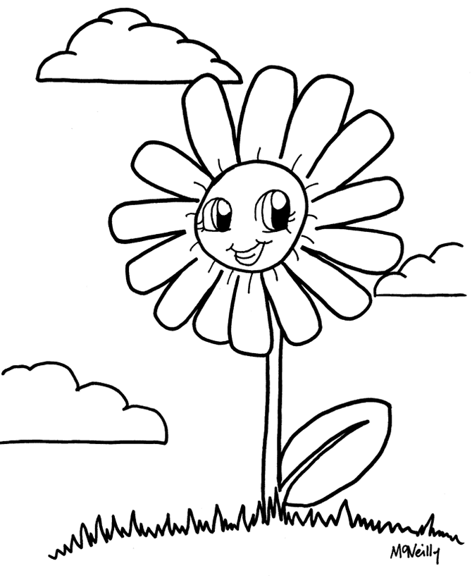 Anime Smiling Flower | Anime Coloring Page