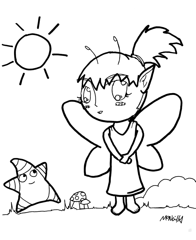 Anime Fairy and Star | Anime Coloring Page