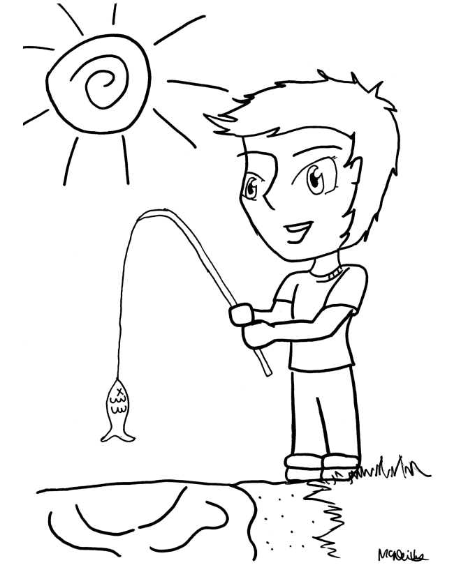 Anime Coloring Pages - Anime Boy Fishing Coloring page sheets