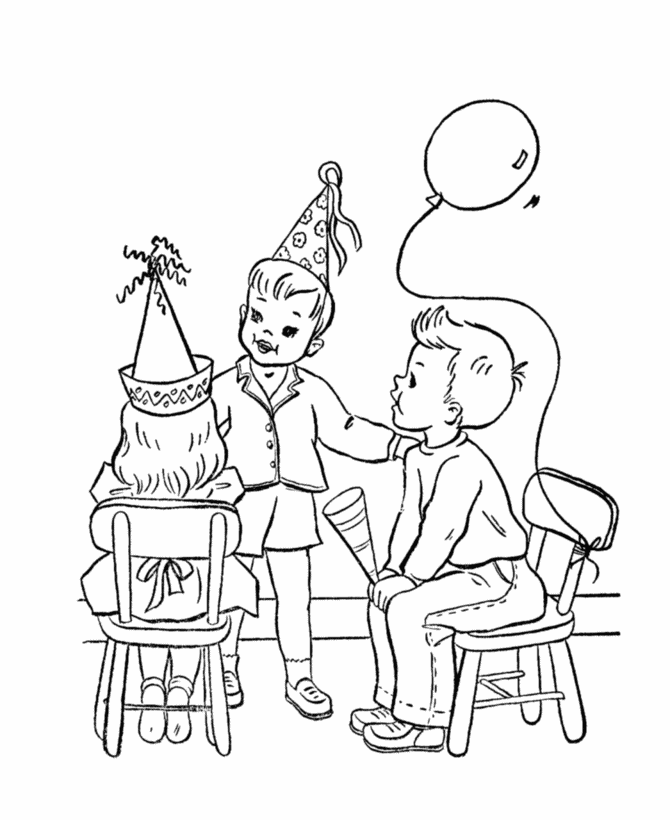 BlueBonkers - Kids Birthday Party Coloring Page Sheets - friends at the