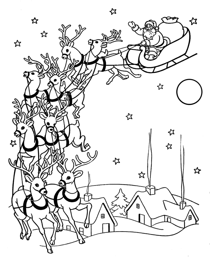 Santa And Reindeer Coloring Pages