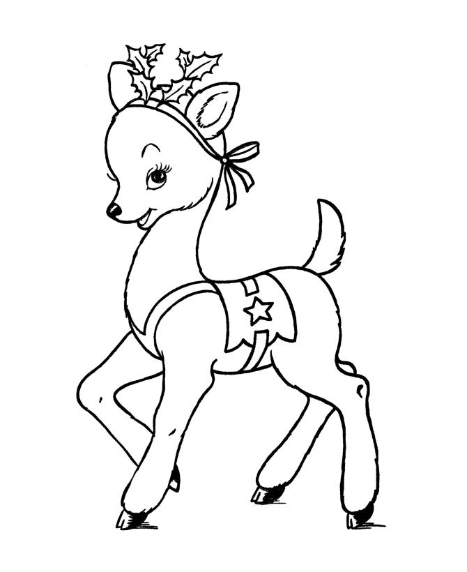 BlueBonkers : Reindeer Coloring pages - cute Reindeer with holly on it