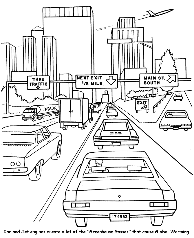 Earth Day Coloring page | Automobile Polution