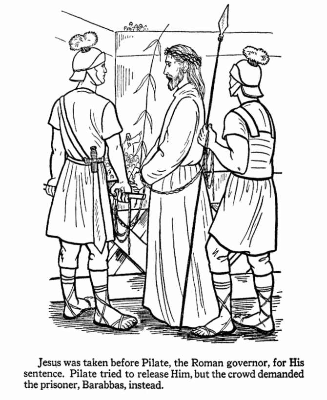 Easter Bible Coloring page - Jesus being taken to Pilate