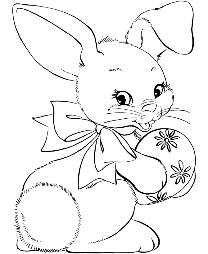 Easter Bunny Coloring page | cute bunny with easter egg and bow </p>
