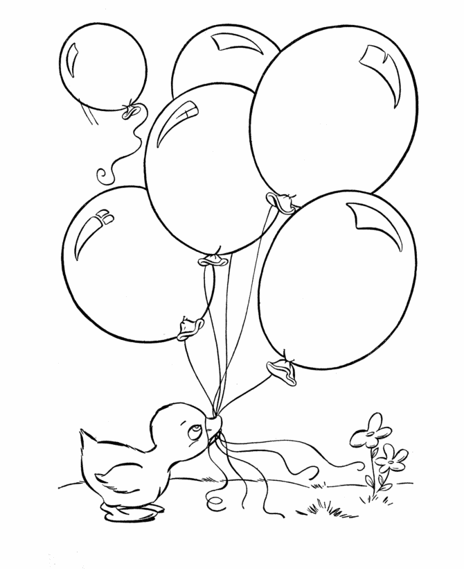 Easter Ducks Coloring page | baby duck with balloons