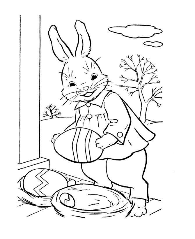 Easter Eggs Coloring page | An Easter Bunny gathering eggs