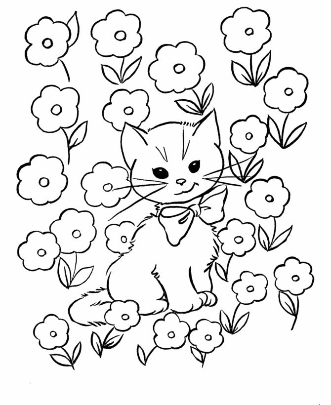 Easter Kids Coloring Pages - Free Printable Easter Kitty Cat coloring