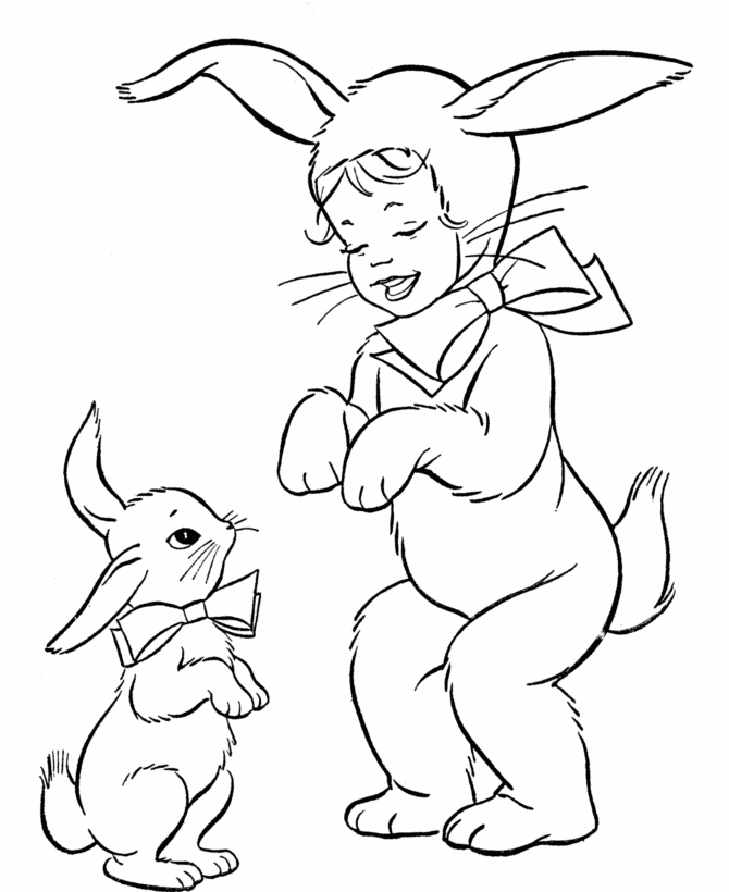 Easter Kids Fun Coloring page | girl in a bunny costume