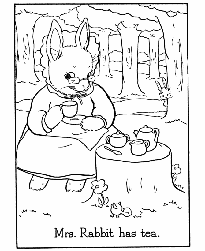 Easter Kids Fun Coloring page | Tea Time for Mrs Rabbit