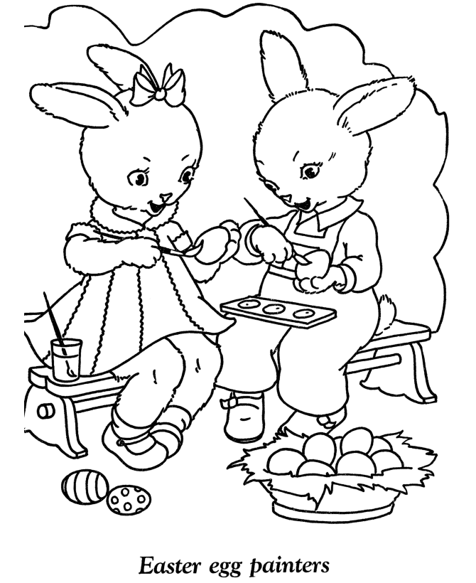 Easter Kids Fun Coloring page | Easter bunnies painting easter eggs