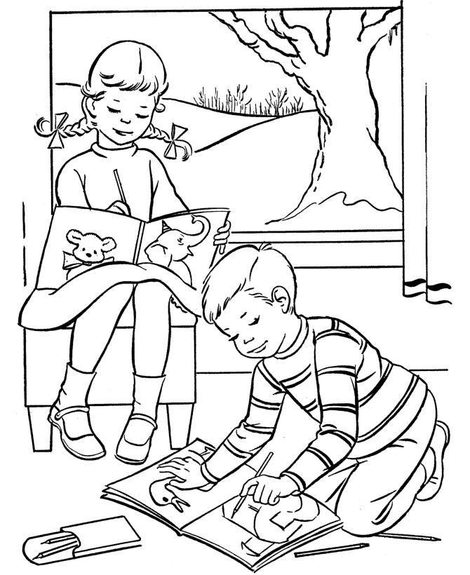 Easter Kids Fun Coloring page | two kids coloring Easter coloring pages