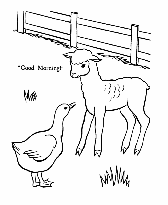 Easter Lamb Coloring page | lamb and a goose on the farm