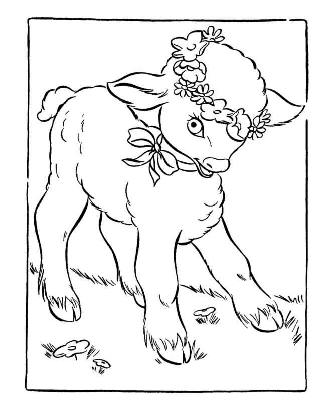 Easter Lamb Coloring page | cute lamb with flowers in its hair