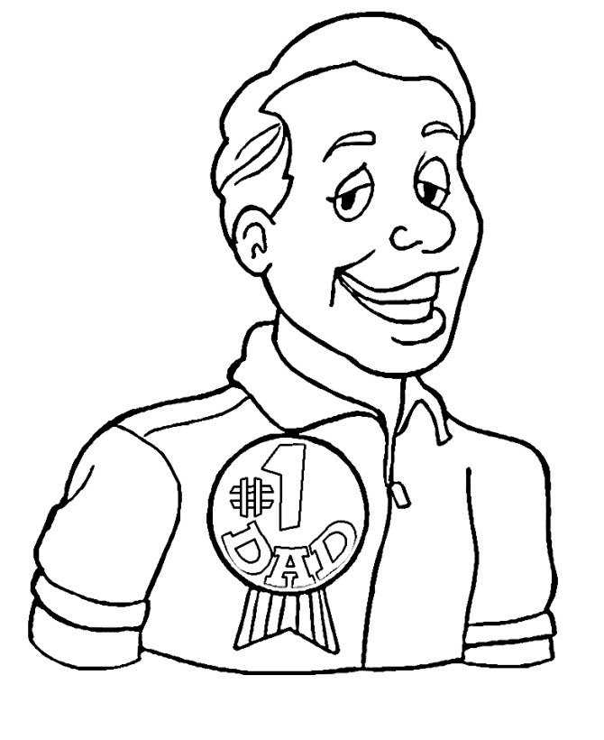 Father wearing a (#1Dad) button | Fathers Day Coloring Page
