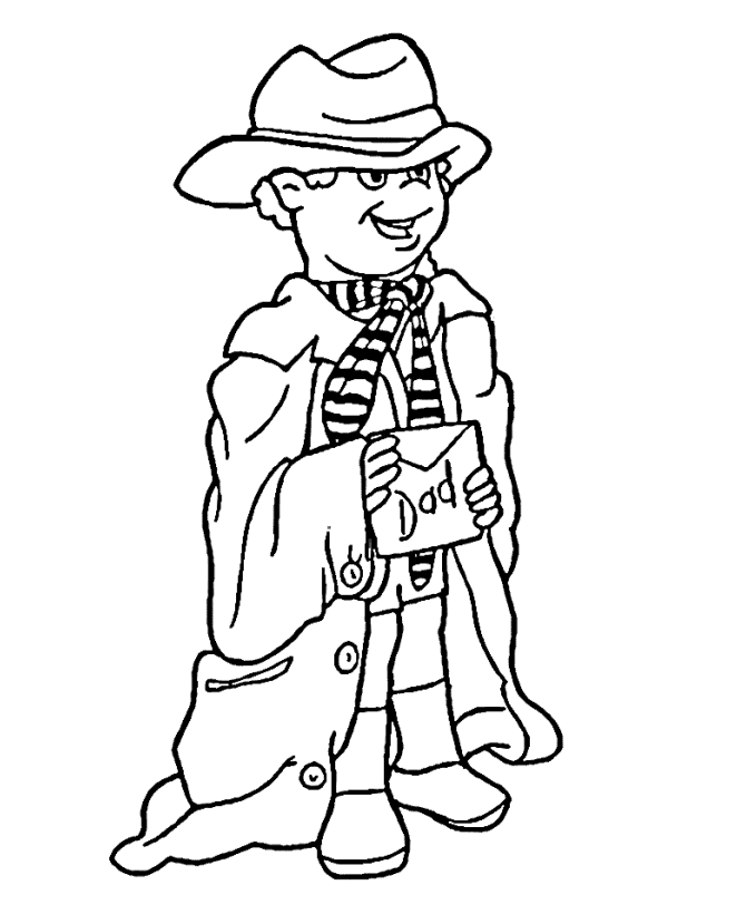 Boy in father's clothing | Fathers Day Coloring Page