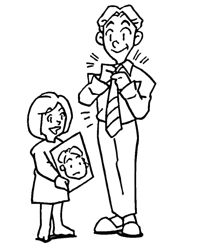 Daughter gives father a new tie | Fathers Day Coloring Page