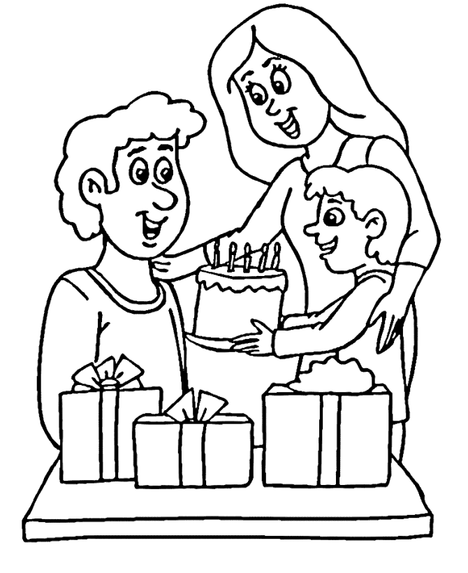 Family giving Dad presents | Fathers Day Coloring Page