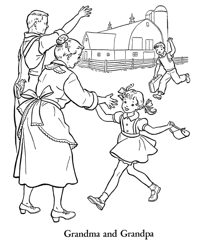 Grandparents Day - Visiting Grandma and Grandpa Coloring page