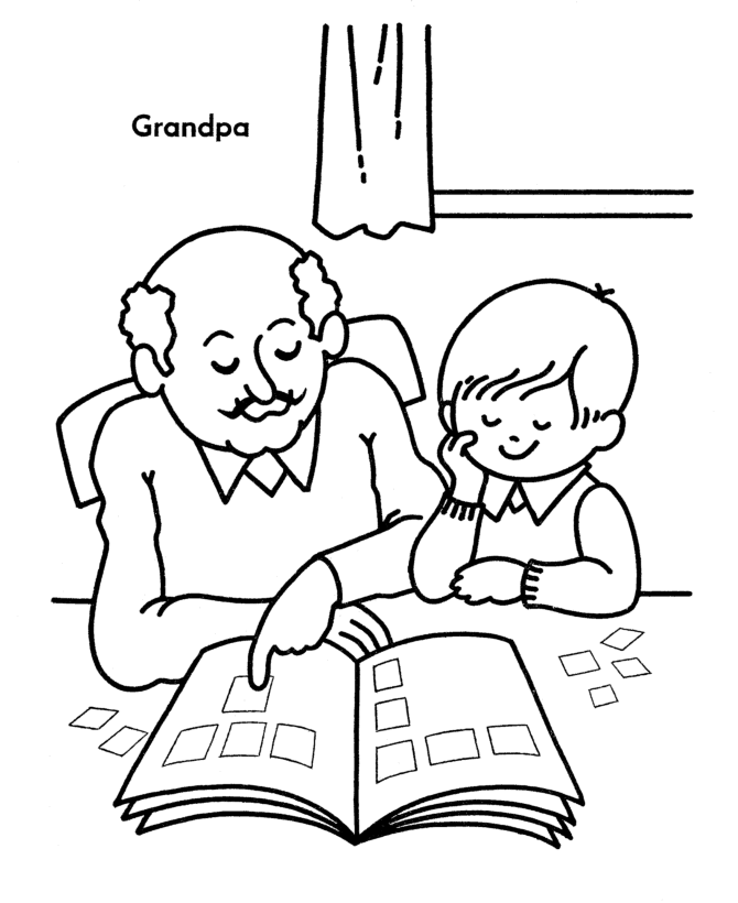 Grandparents Day - Grandpa plays games with me Coloring page