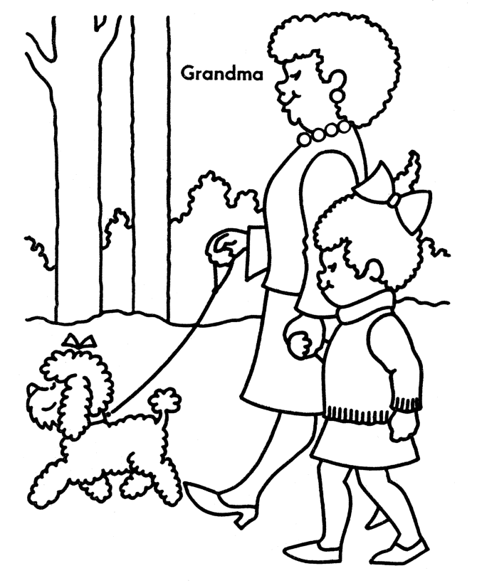 Grandma and I go for a walk Coloring page