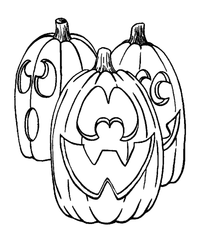 Halloween Coloring Page Sheets - Three large Pumpkin Jack-O-Lanterns