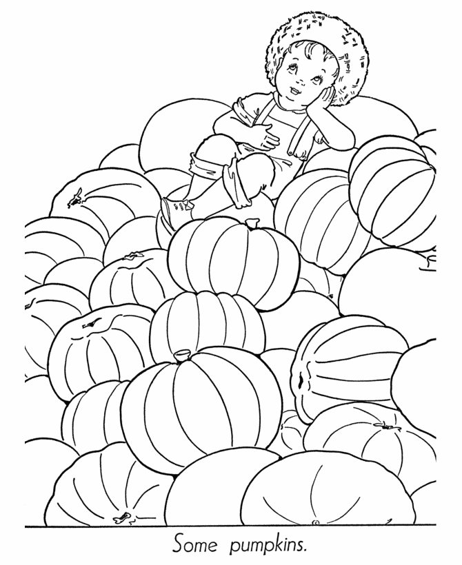 Halloween Boy on a Pumpkin Pile Coloring page
