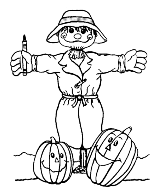Scarecrow and Pumpkins Coloring page