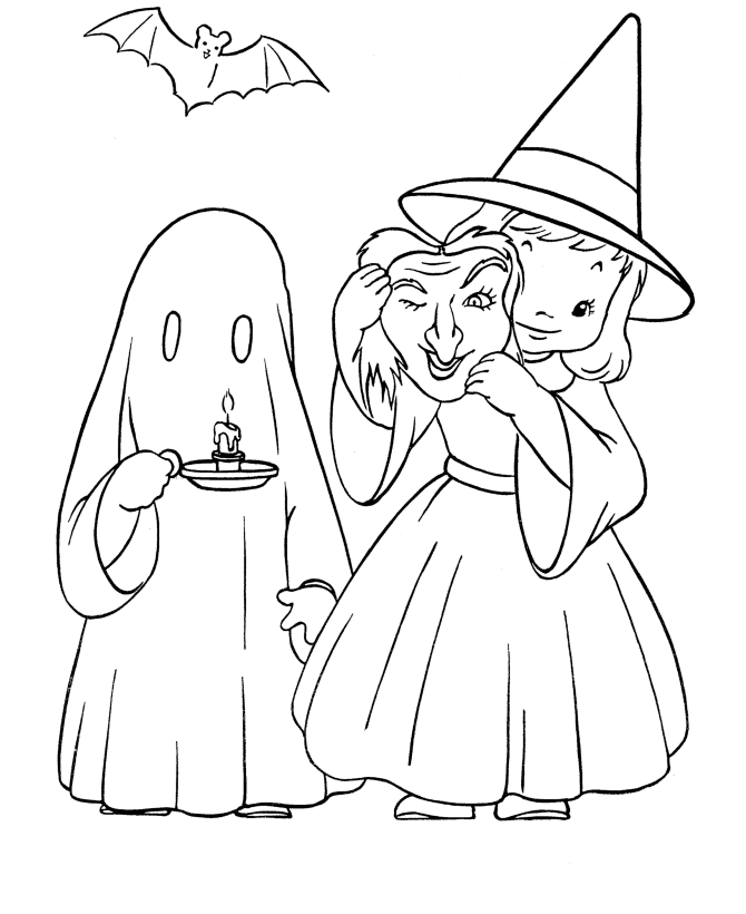 Halloween Ghost and Witch Costume Coloring page