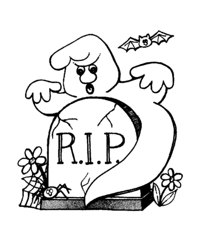 Graveyard Halloween Ghost Coloring pages