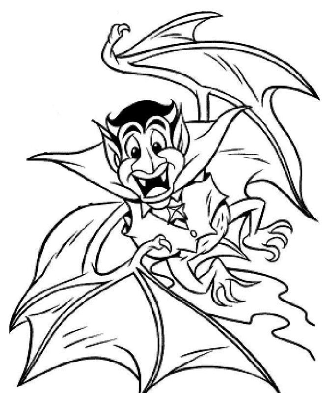 Scary Halloween Coloring Page - Scary Dracula Bat - Free Printable