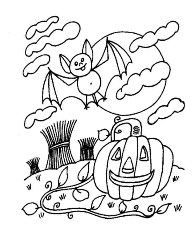 Scary Pumpkin / Bat / Moon Coloring pages
