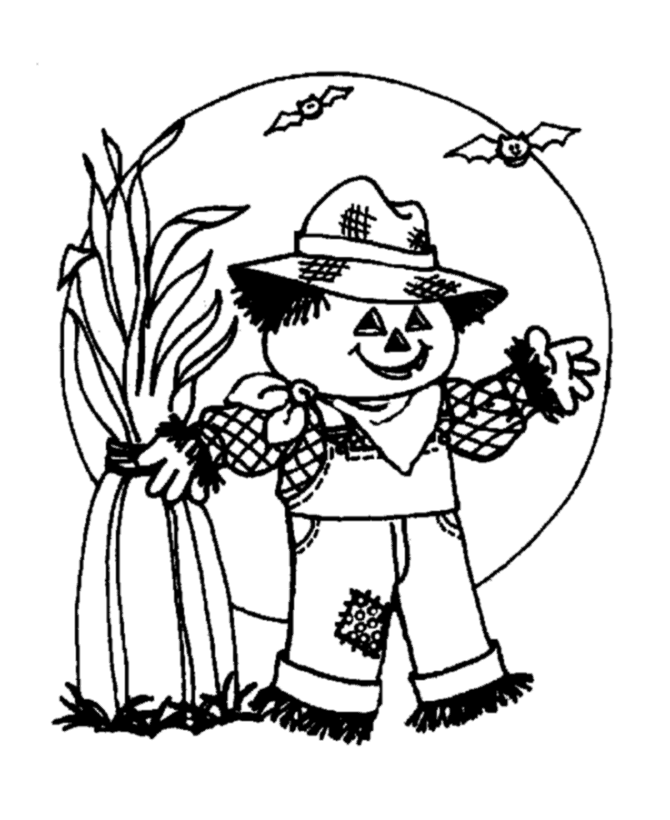 Scary Scarecrow & Moon Halloween Coloring pages