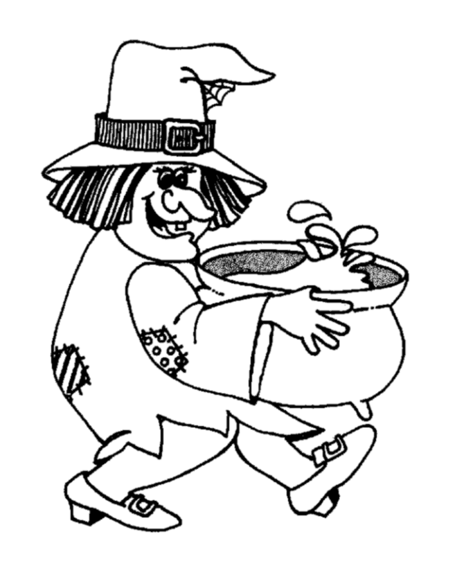 Witch carying a cauldron Coloring pages