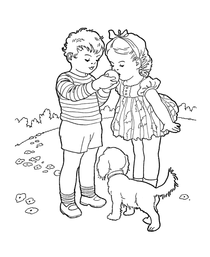 BlueBonkers: Kids Coloring Pages - Kids sharing an orange - Free