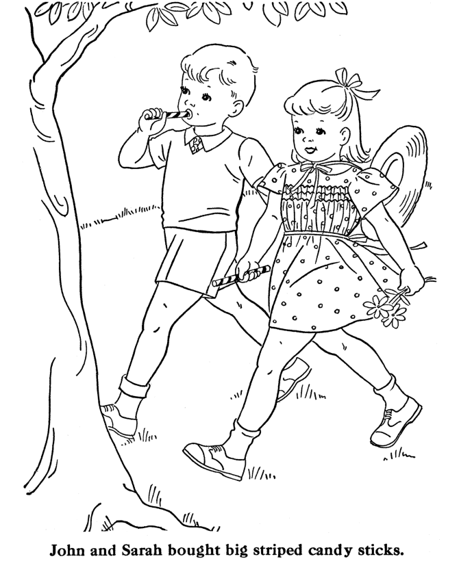 BlueBonkers: Kids Coloring Pages - walking home from the candy store
