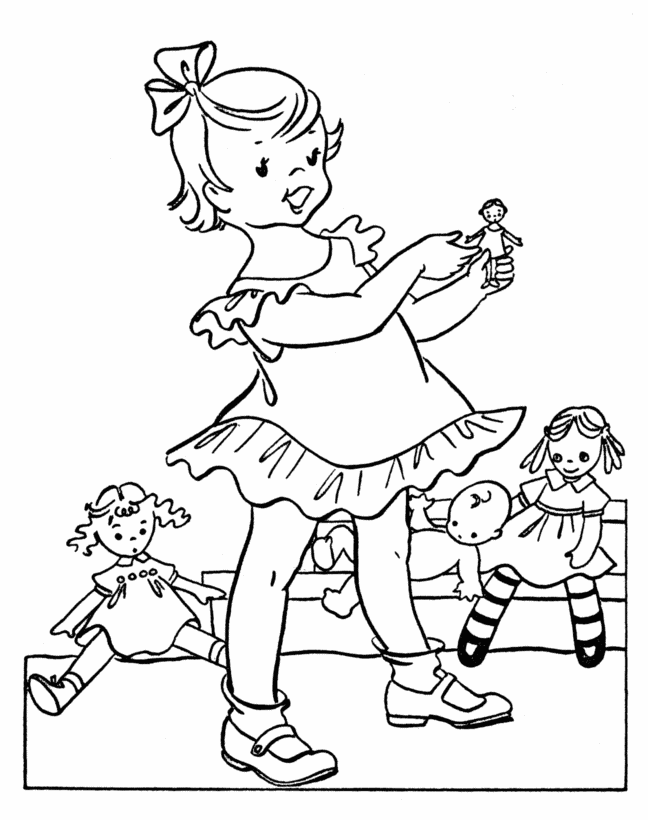 BlueBonkers: Girl Coloring Pages  Girl playing with her 