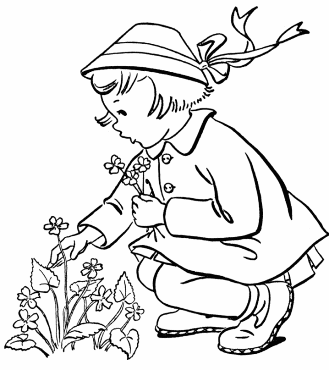 BlueBonkers: Girl Coloring Pages  Girl picking flowers 