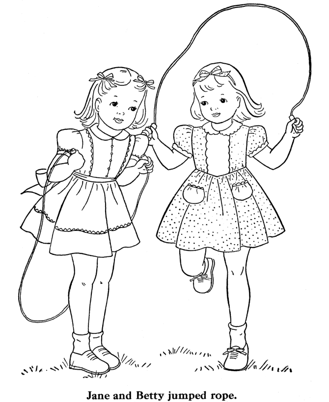 BlueBonkers: Girl Coloring Pages  Girls jump rope  Free 