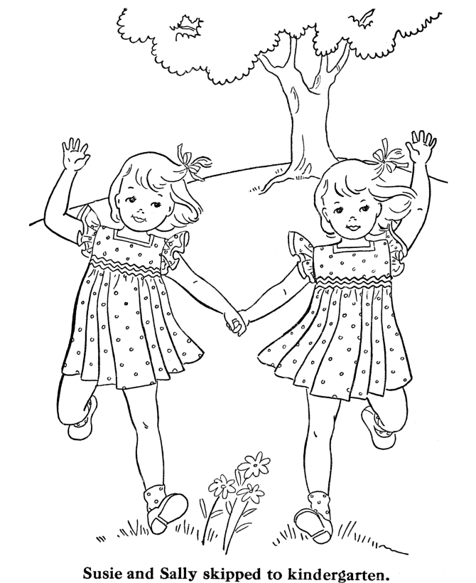 BlueBonkers: Girl Coloring Pages  Skipping off to school 