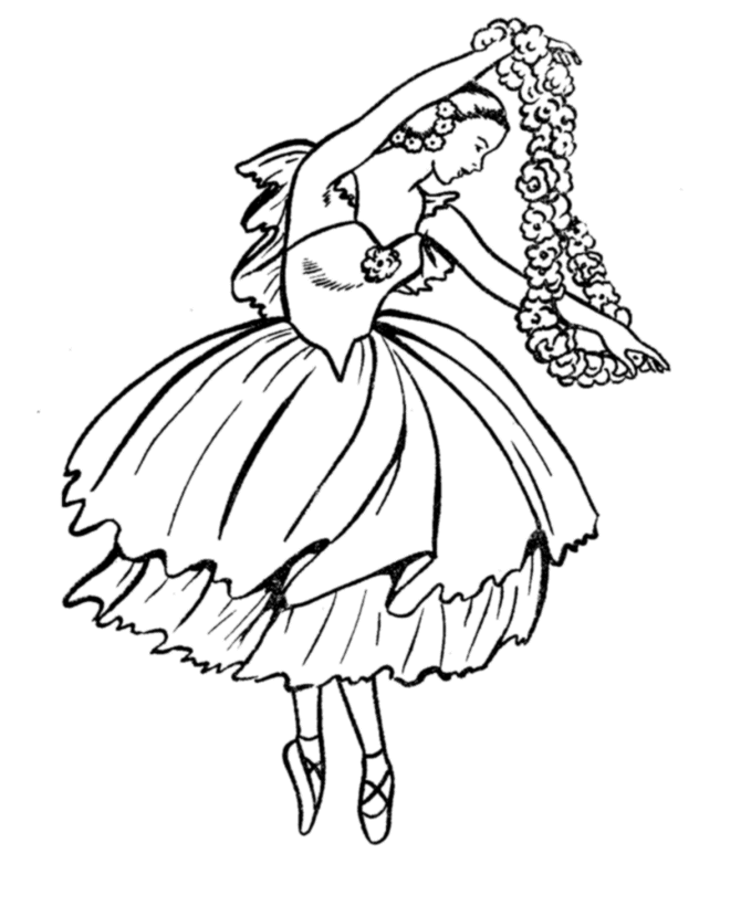 BlueBonkers: Girl Coloring Pages - Ballerina girl with flowers - Free