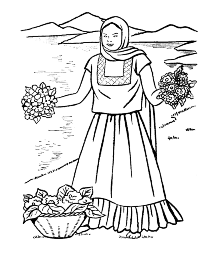 BlueBonkers: Girl Coloring Pages  Girl selling flowers 