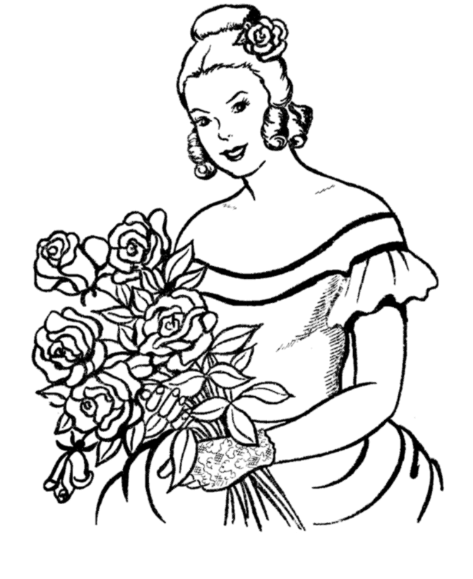 Bluebonkers: Girl Coloring Pages - Girl With Flowers - Free Printable