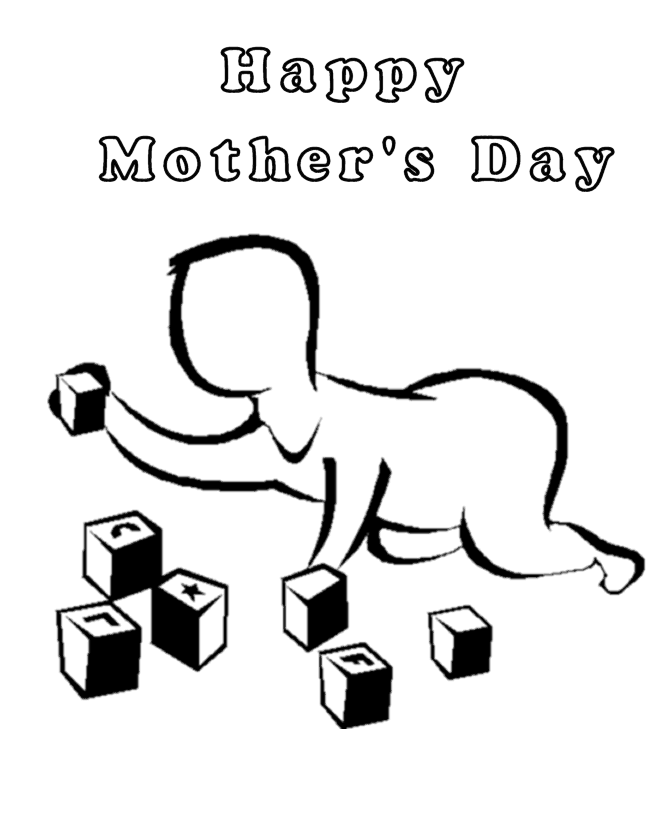 Baby playing with blocks | Mother's Day Coloring Page