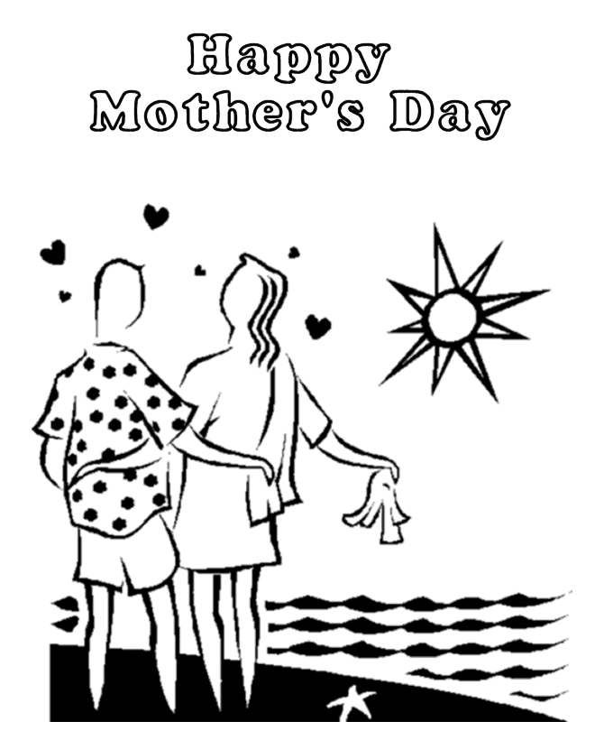 Mom and Dad walking on the beach | Mother's Day Coloring Page