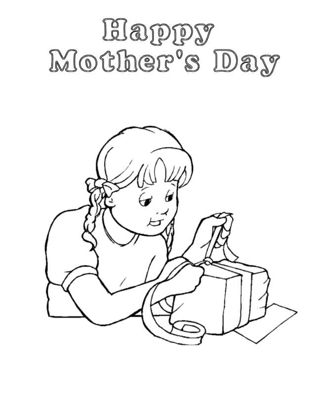 Girl wrapping a Mother's Day present | Mother's Day Coloring Page