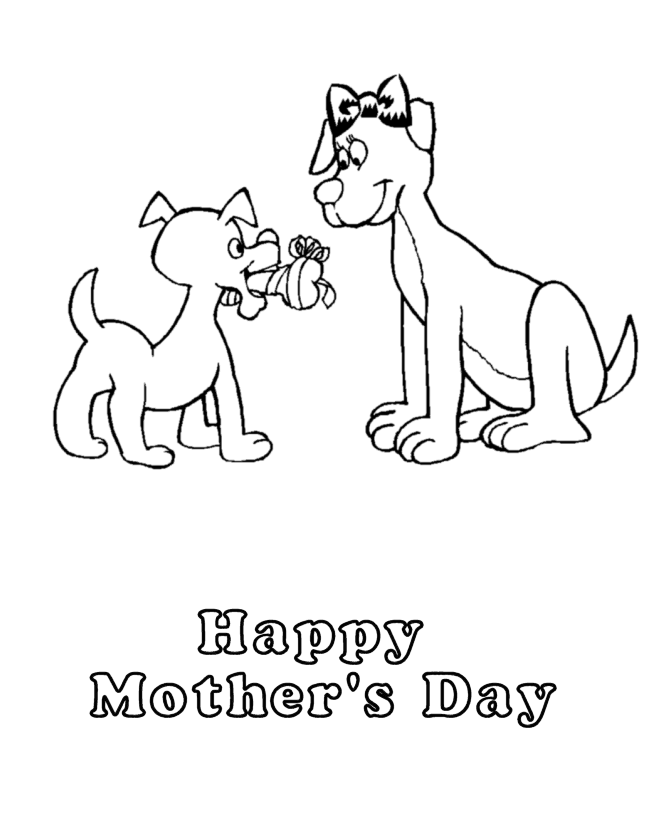 Puppy giving it's Mother a present | Mother's Day Coloring Page