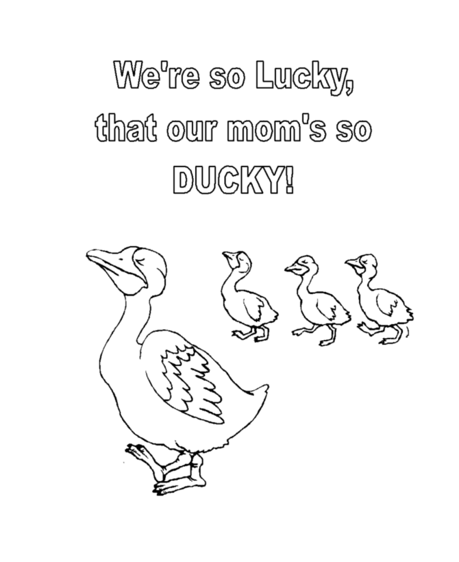 Baby ducks following mother duck / with writing | Mother's Day Coloring Page