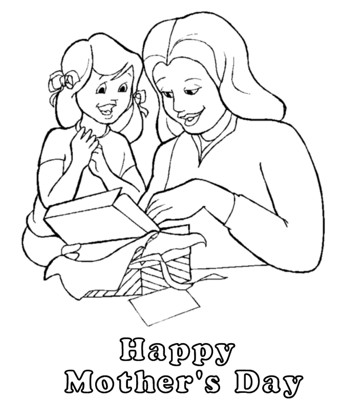 Mom opening her Mother's Day present / Happy Mother's Day | Mother's Day Coloring Page